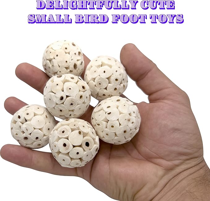 5123 Pk12 Mini Sola Balls - Handmade shreddable natural wood bird foot toys, Made from many pieces of air dried sola wood, Delightful chewing fun, Great for small pets Budgie Canary Lovebird Parrotlet