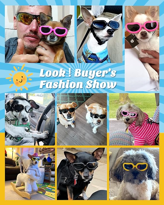 Lewondr Dog Sunglasses Small Breed, Dog Goggles UV Protection for Small Dogs Eye Protection with Adjustable Strap Windproof Anti-Fog Sunglasses for Small Breed Doggy Puppy Glasses