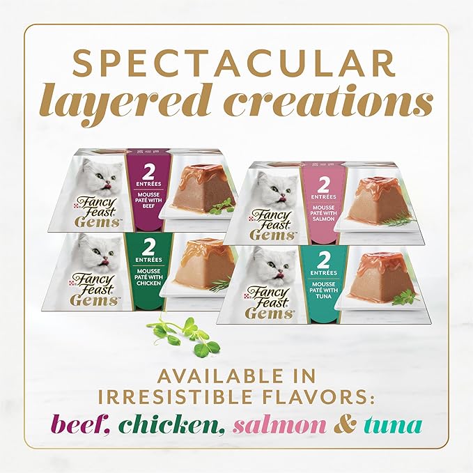Fancy Feast Gems Pate Cat Food Mousse with Beef and a Halo of Savory Gravy Cat Food - 4 oz. Boxes,(Pack of 16)
