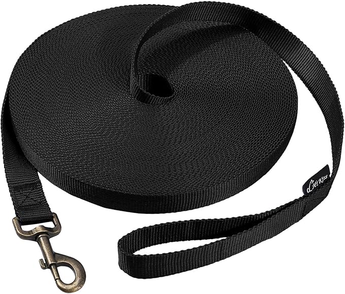 HIKISS Long Dog Leash Obedience Recall Training Agility Lead with Thickening Material for Large Dog - 15ft 20ft 30ft 50ft 100ft Training Leash(Black 15ft)