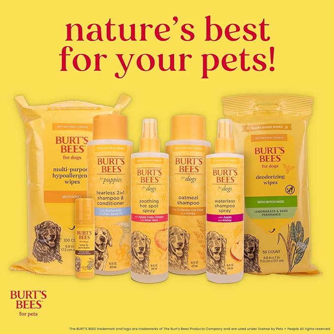 Burt's Bees for Pets Gentle Cleansing Puppy Wipes with Buttermilk, 98% Natural Origin Formulas, Hypoallergenic Dog Cleaning Wipes for Paws and Butt, 100 Count - 6 Pack