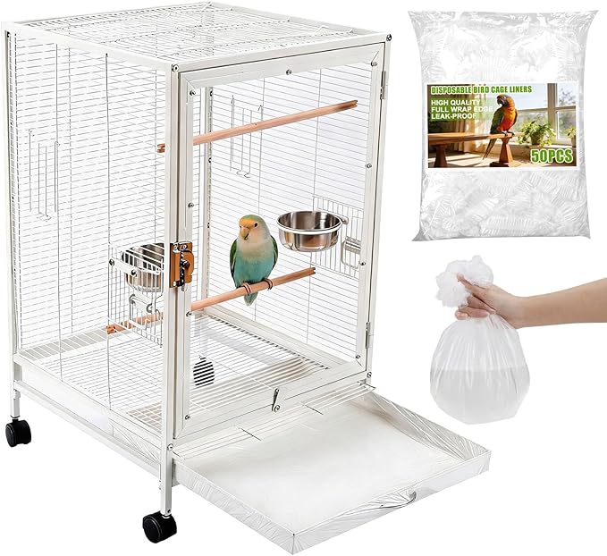 50 Pcs Disposable Bird Cage Liners, 26x18 Inch - Transparent PE Liners for Small & Medium Parakeet Cages, Fit Budgies, Cockatiels, Cockatoos, Easy-to-Clean Tray Accessories