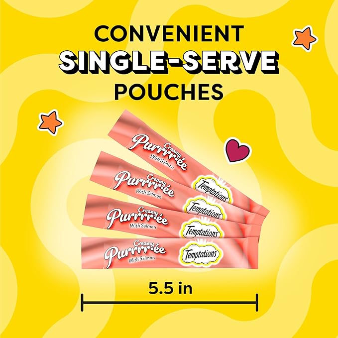 Temptations Creamy Puree Squeezable Lickable Cat Treats, Wet Cat Treats with Salmon, 0.42 oz. Tubes, 4 Count, Pack of 11 (44 Total)