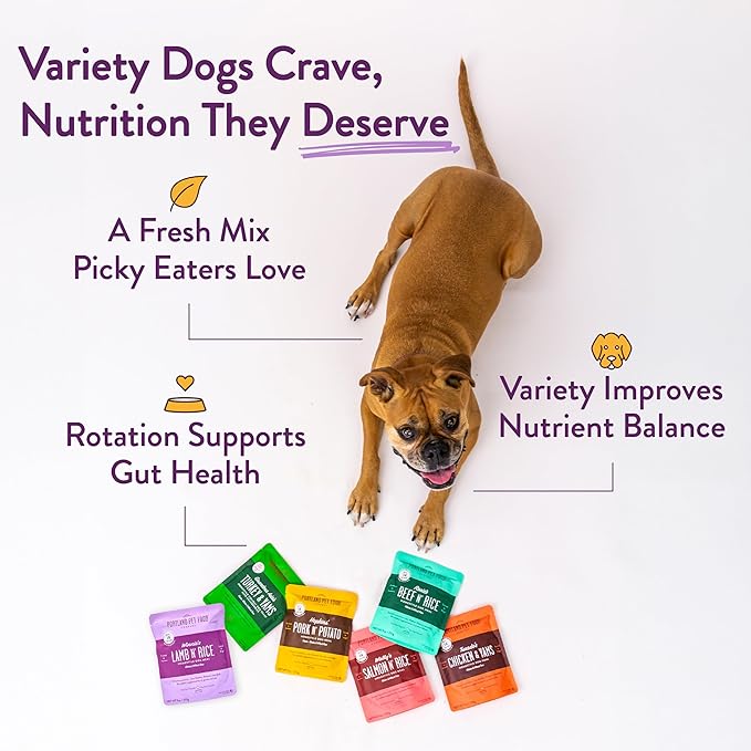 Portland Pet Food Company Fresh Dog Food Pouches - Human-Grade Topper Mix-Ins & Wet Pet Meals - Small & Large Breed Puppy & Senior Dogs - Gluten-Free Meal Toppers, Made in The USA - 6 Pack Variety