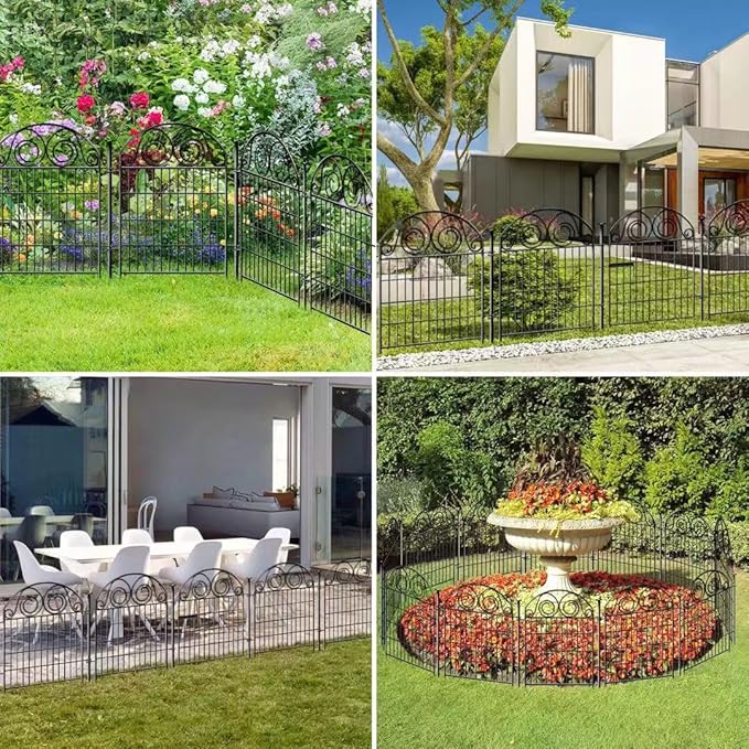 Tall Garden Fencing Animal Barrier with Gate, 32 Inch(H) 4 Panels Dog Fence Outdoor for Yard, Total Length 8.8 Ft Decorative Fence for Garden│Patented