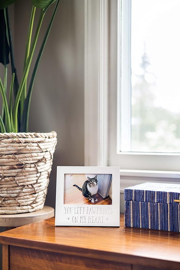 Pearhead “You Left Pawprints on My Heart” Pet Memorial Picture Frame, Dog or Cat Sympathy Gift, Pet Loss Keepsake, 4x6 Photo Frame, White
