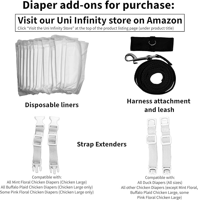 Chicken Diapers Duck Diaper Diaperalls for Hens, Roosters, Ducks, Ducklings - Reusable, Adjustable by Uni Infinity (Mint Floral, Chicken Large, 1, Count)