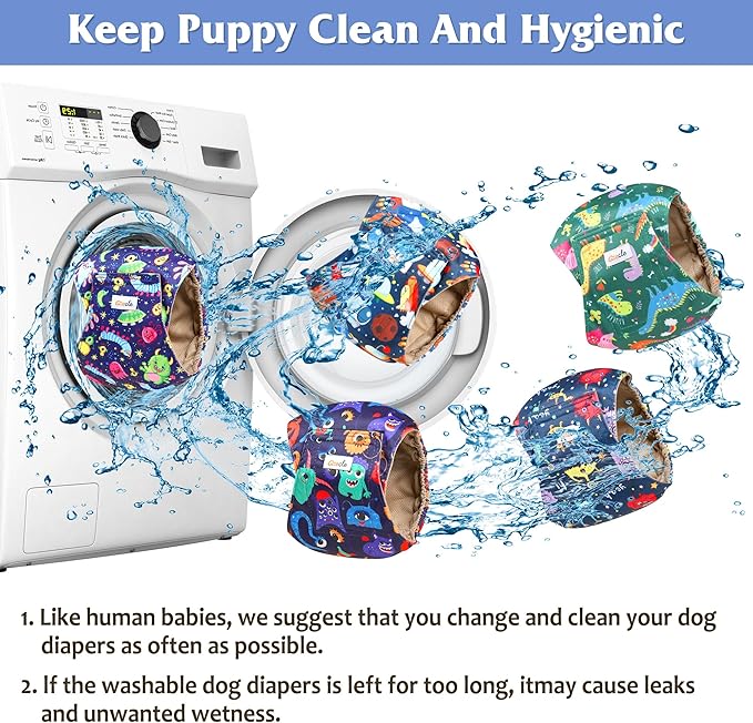 5 Pack Dog Diapers Male Reusable, Premium Belly Bands for Dogs, High Absorbing Male Dog Pee Wraps for Doggie in Incontinence or Excitable Urination and Training Cartoon L