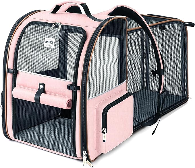 Lekebobor Large Cat Backpack Carrier Expandable Foldable Pet Carrier Backpack for Small Dogs Puppy Medium Cats Fit Up to 18 Lbs for Travel, Hiking,Pink