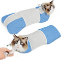 Supet Cat Grooming Wrap for Cutting Nails, Self-Adhesive Anti-Scratch Swaddle with Bite-Proof Mesh Hood & Thick Waist Strap Anti-Escape Bag for Nail Trimming, Medication, Ear Cleaning (Blue S)