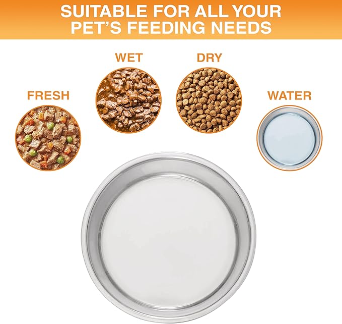 Neater Pet Brands Stainless Steel Dog Bowls with Non-Slip Rubber Bottom – 3 Cup (24 oz), Gray - Set of 2 Heavy Duty Metal Dog Bowls, Dishwasher Safe, Food or Water Bowl, Ideal for Small to Medium Dogs