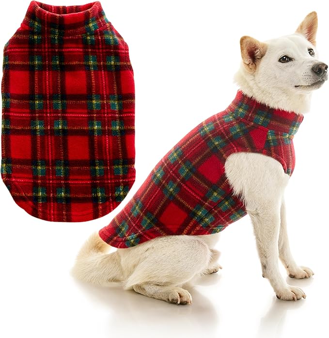Gooby - Stretch Fleece Vest, Pullover Fleece Vest Jacket Sweater for Dogs, Plaid Red, Medium