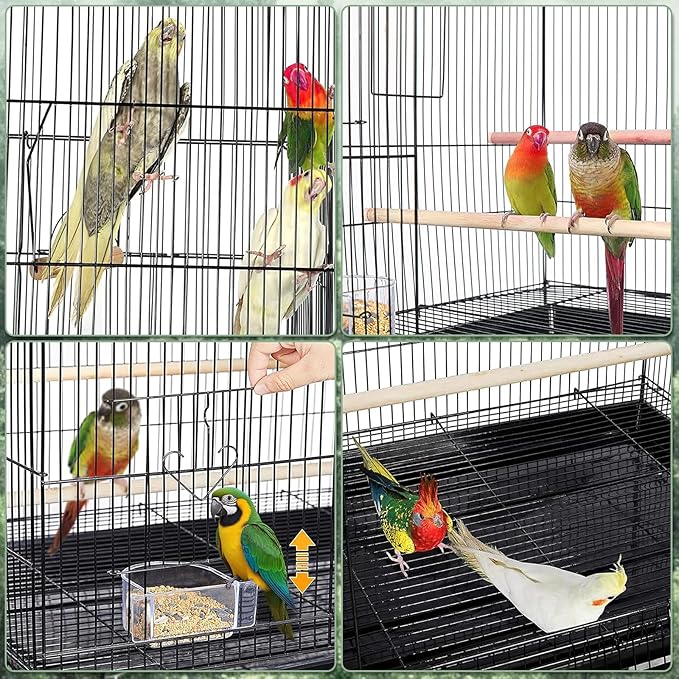 Portable Bird Cage with 2 Perches, Bird Travel Carrier with Food Bowls & Tray, Transparent Plastic Parrot Cages for Cockatiels Lovebirds Canaries Budgies