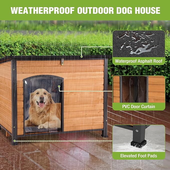 GUTINNEEN Large Outdoor Dog House Heated Dog House for Outside Insulated Weatherproof Dog Shelter with Heated Pad, Insulated All-Round Thermal Liner, Chew-Proof Metal Frame for Large Breed