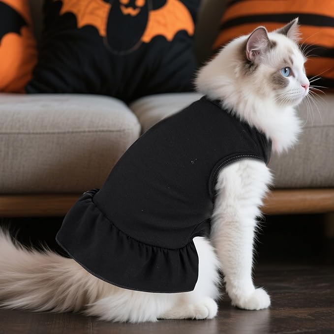 Dog Dresses Cat Skirt Solid Color Dog Clothes Summer Sleeveless Puppy Girl Clothes for Small Pet Dogs Cats (Black, Small)