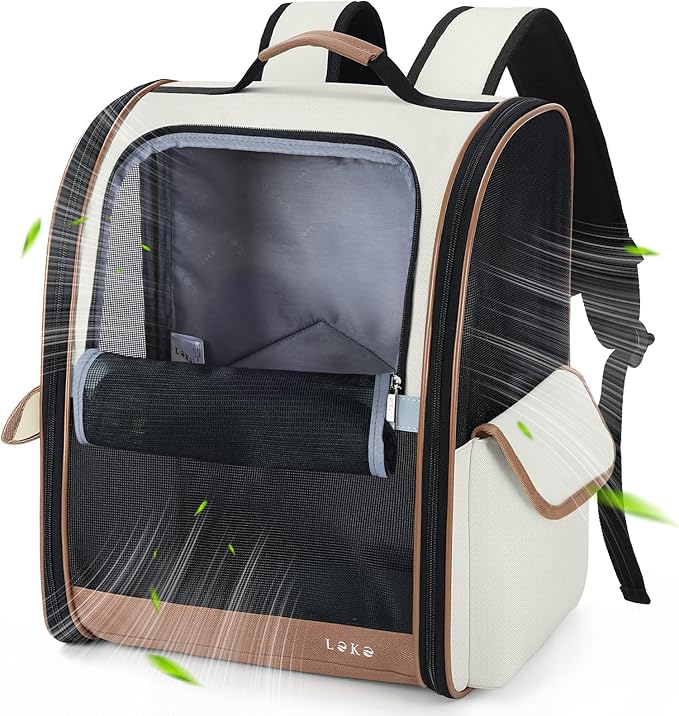 Lekereise Cat Backpack Carriers, Dog Carrier Backpacks with Breathable Mesh for Small Medium Cats Dogs Puppy Up to 17 Lbs, Pet Foldable Carrying Backpack Ventilated for Travel Hiking Collapsible