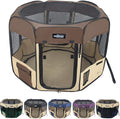 EliteField 2-Door Soft Pet Playpen (2 Year Warranty), Exercise Pen, Multiple Sizes and Colors Available for Dogs, Cats and Other Pets (62" x 62" x 24"H, Brown+Beige)