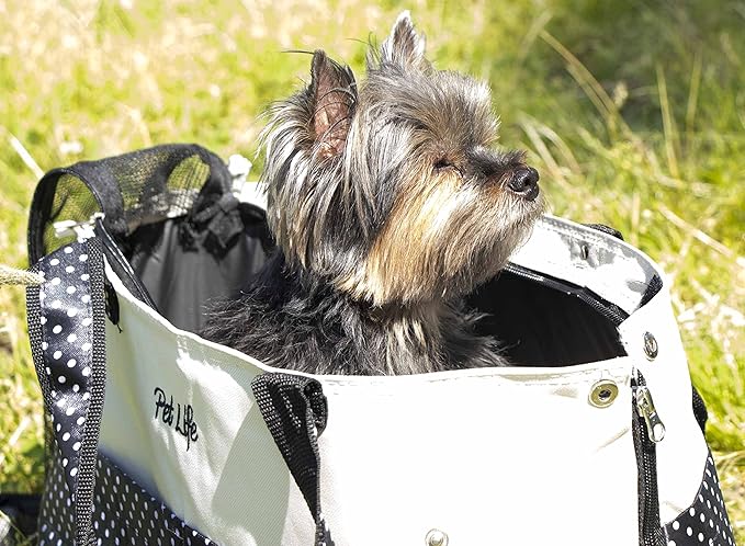 Pet Life ® Tote Spotted Fashion Pet Carrier Purse - Dog Carrier with Built-in Leash Securer and Above-top Dual-Zipper