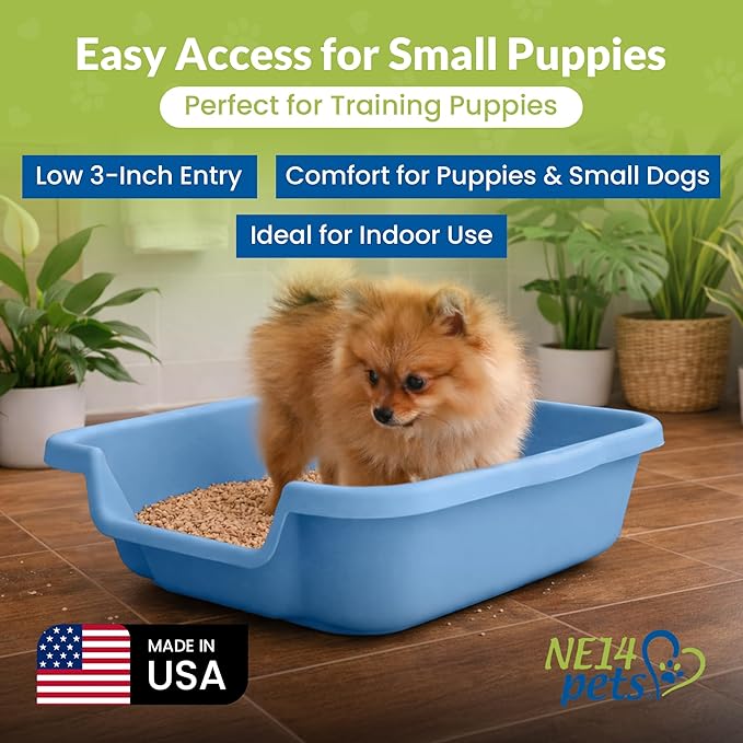 Dog Litter Box, Blue Color, Small Size, Durable & Pet Safe Puppy Litter Box, Indoor Open Top Entry Dog Litter Pan, Comfortable for Dogs, Great for Small Dogs up to 6 lbs