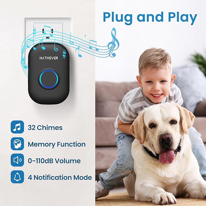 Dog Door Bell, Wireless Doggie Doorbell Operating at 1000 Feet with IP65 Waterproof Touch Button, 32 Melodies & 4 Notification Modes