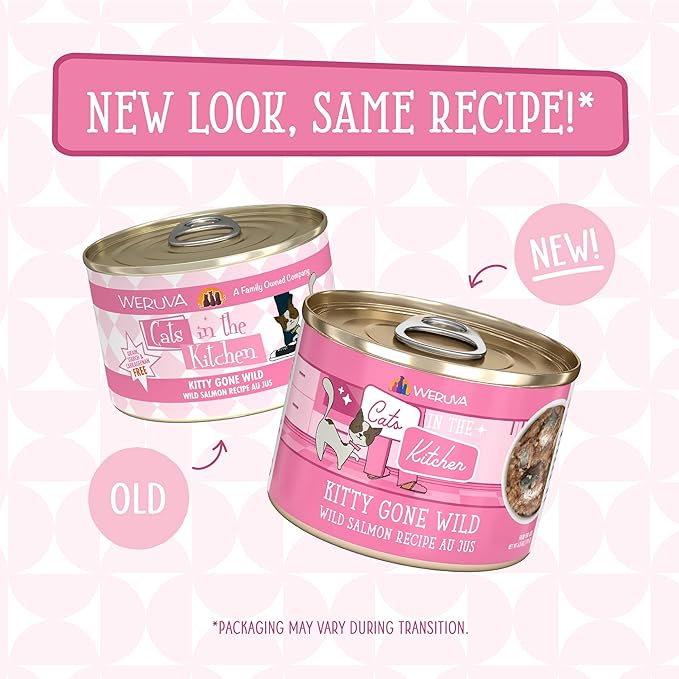 Weruva Cats in The Kitchen, Kitty Gone Wild with Wild Salmon Au Jus Cat Food, 6oz Can (Pack of 24)