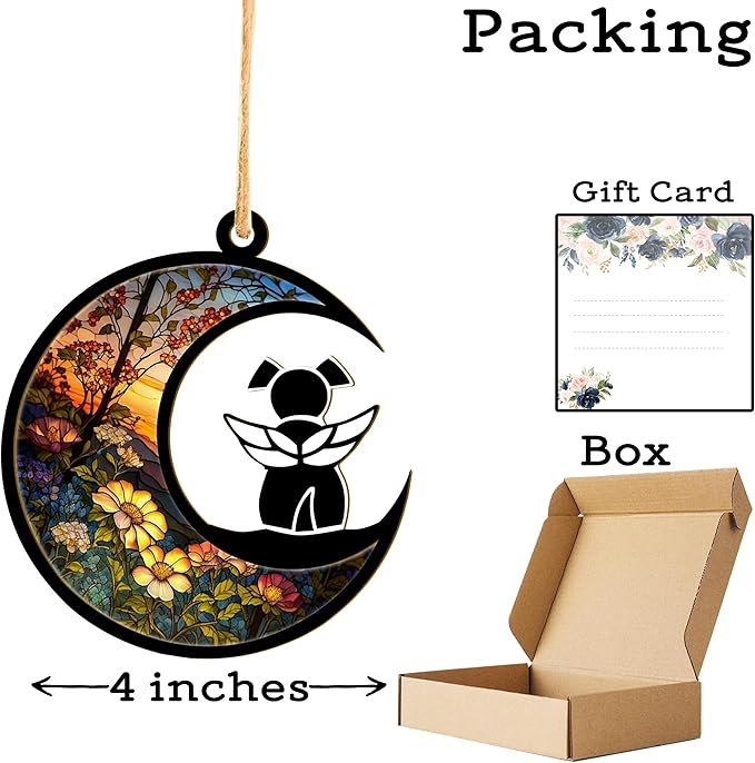 LOVELYPOD DIY Dog Ornament Suncatcher Memorial Gifts for Dog Lovers, A Black Dog with Wings on Window Hangings Suncatcher, Loss of Dog Sympathy Gift, Remembrance Gifts in Memory Dog (4 Inches)