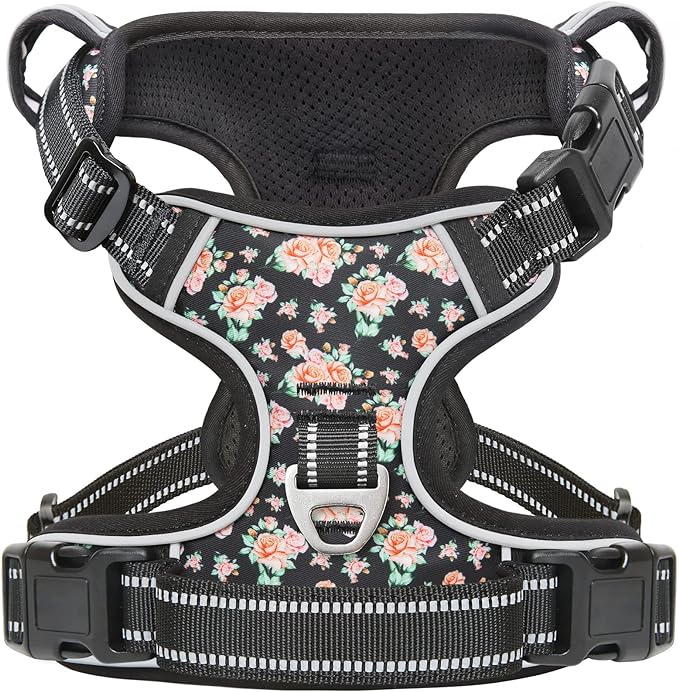 Timos No Pull Dog Harness,NO Need Go Over Dogs Head 3 Snap Buckles Reflective Oxford No Choke Harness with Front&Back 2 Metal Leash Clips Soft Padded for Small Medium Large Dogs,X-Large (Pack of 1)