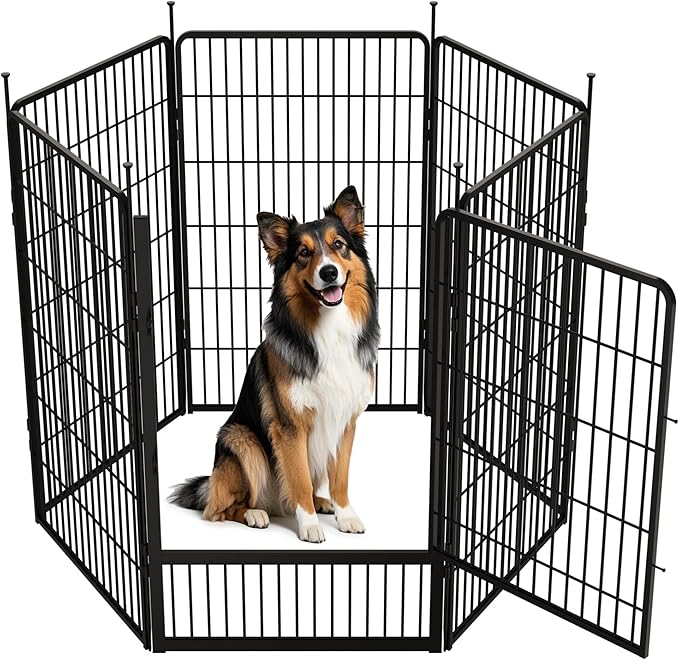 SunsGrove Dog Playpen Outdoor, Heavy Duty 45 Inch 6 Panels with Wider Door for Large Dogs, Free and Safe Play Dog Fence Indoor, Black