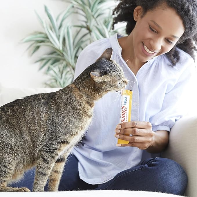 INABA Churu Cat Treats, Grain-Free, Lickable, Squeezable Creamy Purée Cat Treat/Topper with Vitamin E & Taurine, 0.5 Ounces Each Tube, 48 Tubes (4 per Pack), Chicken with Crab Recipe