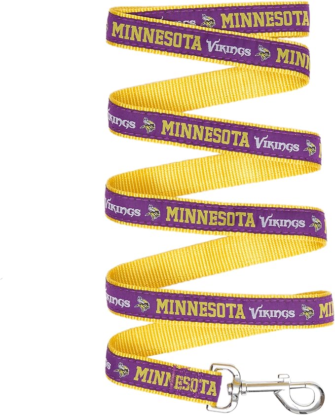 Pets First NFL Licensed Minnesota Vikings Pet Leash, Size Large – Durable Satin Dog & Cat Walking Strap and Pet Tether with Embroidered Team Name & Logo