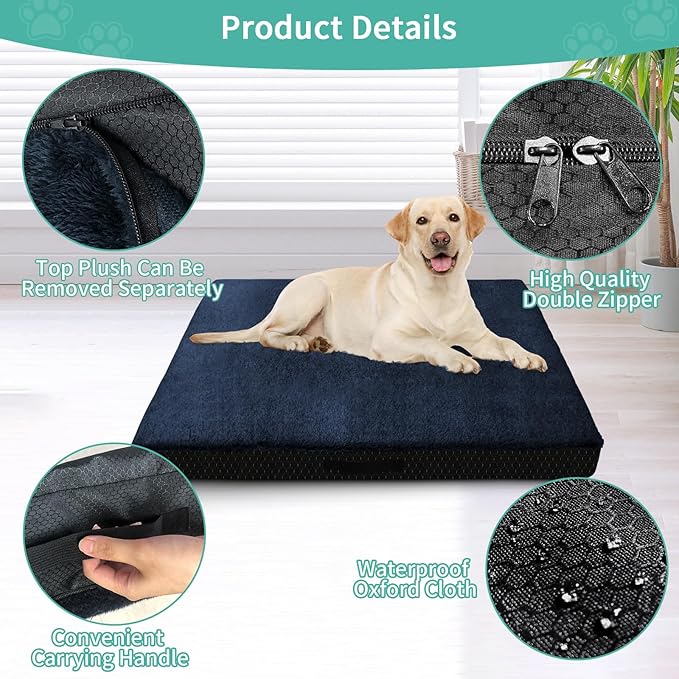 COSHNIBI Dog Bed Covers Replacement Washable,Waterproof Bed Covers Soft Plush Replacement with Zipper & Removable for Dog/Cat 30''Lx20''Wx4''H-Navy Blue