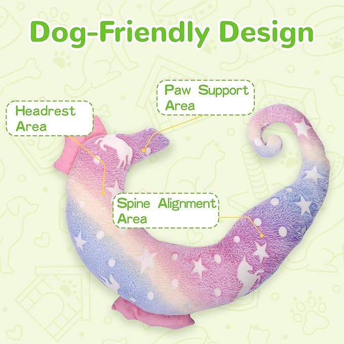 Dog Calming Pillow - Cute Soft Animal Pillow for Dogs, Cats, Kids, Adults, Washable Cozy Relaxing Pet Bed Pillow, Glow in The Dark Dog Neck Pillow (Pink, Large)