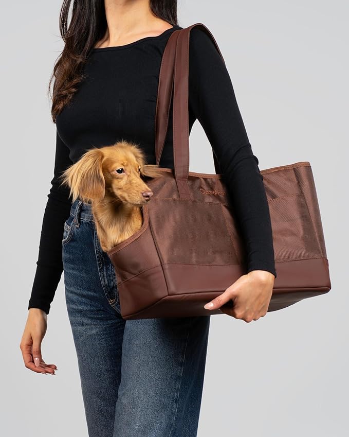 OSKAR&FRIENDS Pet Carrier Tote for Small Dogs & Cats – Vegan Leather Dog Purse with Breathable Mesh, Sherpa Bed & Safety Tether – Fits Pets Up to 20 lbs