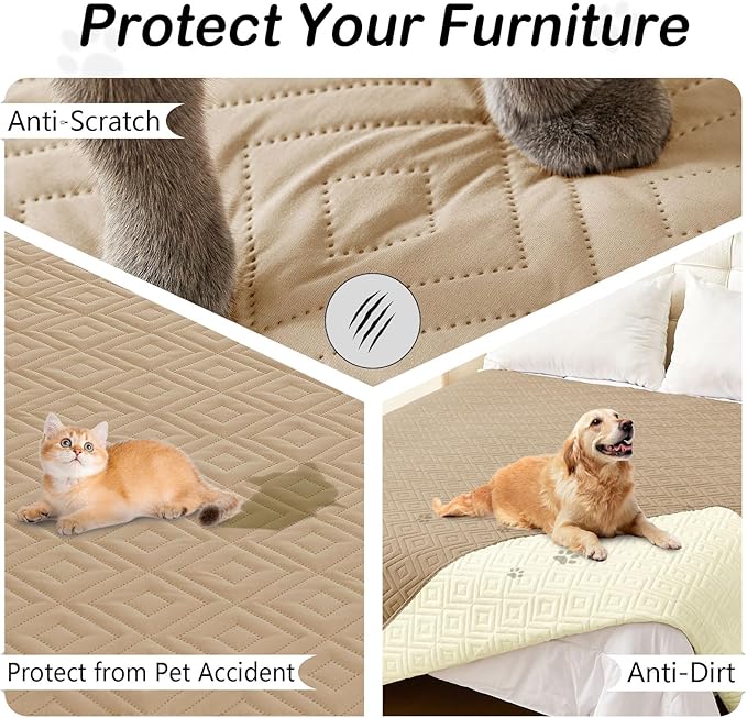 hyha Waterproof Dog Blanket, Soft Pet Bed Blankets, Waterproof Sofa Couch Cover for Dogs Washable, Reversible Pet Couch Covers for Sofa Furniture (82x102 Inch, Camel/Beige)