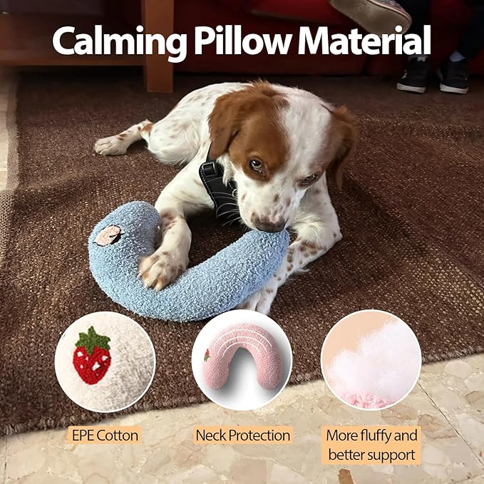 U-Shaped Calming Pillow for Cats and Dogs - Super Soft Plush Fabric, Cozy Headrest, Neck Support for Deep Sleep, Kitten Headrest, Pet Bed (Pink)