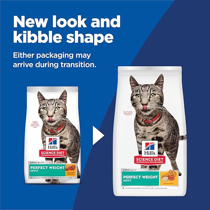 Hill's Science Diet Perfect Weight, Adult 1-6, Weight Management Support, Dry Cat Food, Chicken Recipe, 7 lb Bag