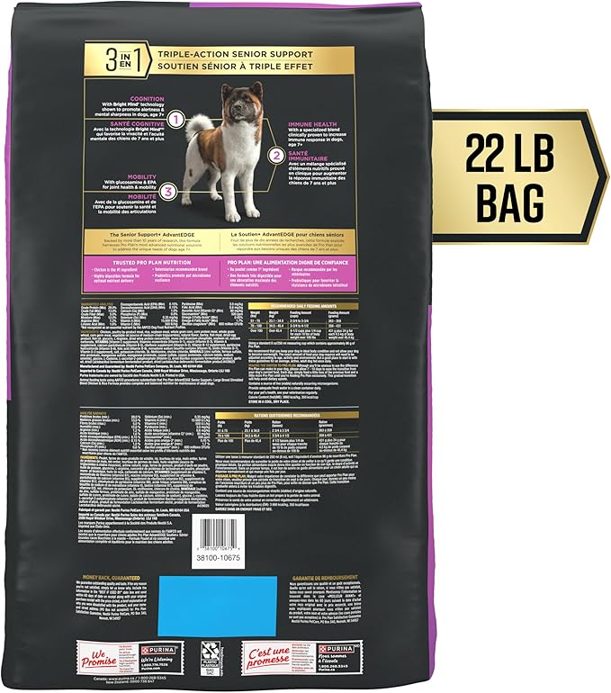 Purina Pro Plan AdvantEDGE Senior Support Plus Large Breed Shredded Blend Chicken and Rice Formula Dry Dog Food - 22 lb Bag
