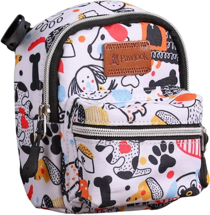 PawLook Dog Backpack to Wear with Chest Harness Self Carrier dogbag with Additional Pocket for Poop Bag Anti Slip Stylish Dog Bag for Your pet Street Smart Serie White Bone Medium