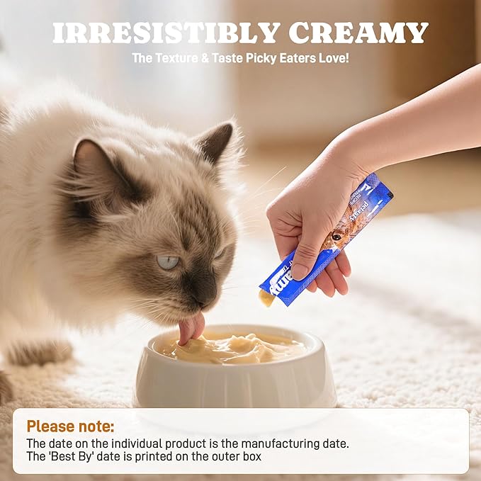 Lickable Cat Treats, High Moisture Hydrating Creamy Puree Squeeze Tubes, Variety Pack, 20 Tubes 0.5oz, Grain-Free, Omega Oils & Vitamin E, Skin & Coat Health, Digestive and Immune Support
