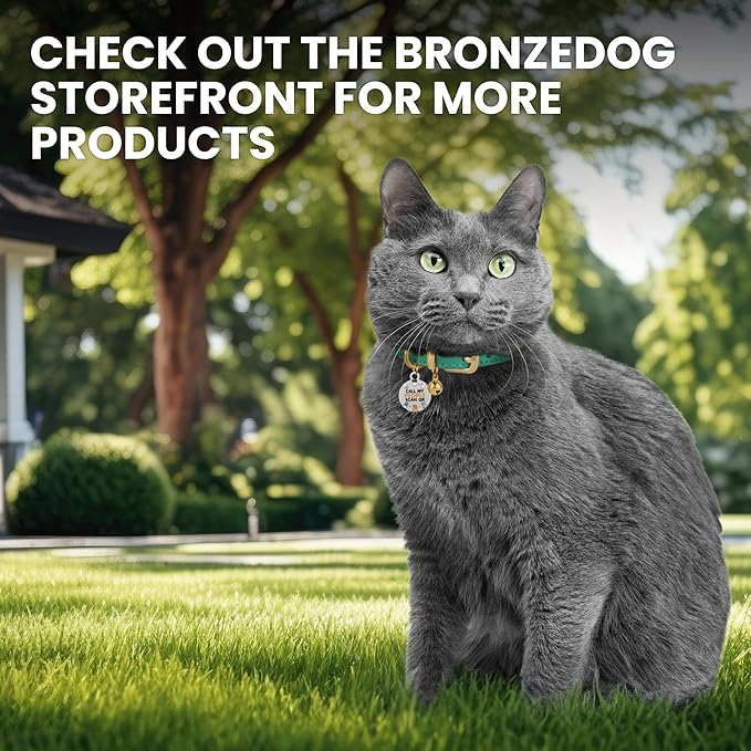 BRONZEDOG Leather Cat Collar with Removable Bells Non Breakaway Kitten QR Tag for Girl Boy (9" - 12" Cats/Mini Dogs, Light Brown & Silver)