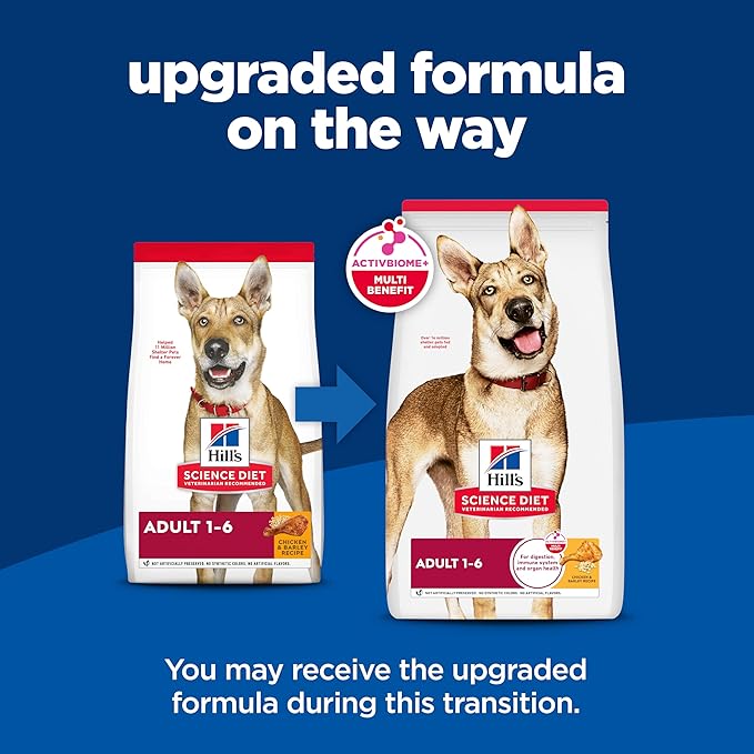 Hill's Science Diet Adult 1-6, Adult 1-6 Premium Nutrition, Dry Dog Food, Chicken & Barley, 45 lb Bag