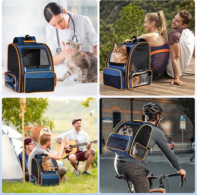 Discala Cat Backpack Carrier for Medium Small Dog Cat up to 20lbs, Pet Carrier Backpack, Ventilated Mesh Soft Sided Dog Backpack Carrier for Travel, Hiking, Outdoor Use - Blue