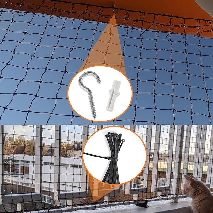 JUMXSRLE Cat Netting Balcony, Wire-Reinforced Cat Net, Bite and Tear-Resistant, UV and Weather-Resistant, Balcony Cat Anti-Fall Netting for Pets, Cat Protection Net for Windows Patio Balcony - 2x3m