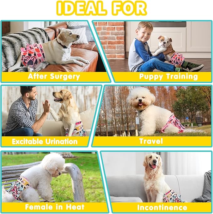 Washable Dog Diapers Female 3 Pack Reusable Premium Highly Absorbent Doggie Diaper, Flexible Puppy Diaper, Durable Leak-Proof Leopard Dog Diapers for Period Heat Incontinence Puppy Training, L