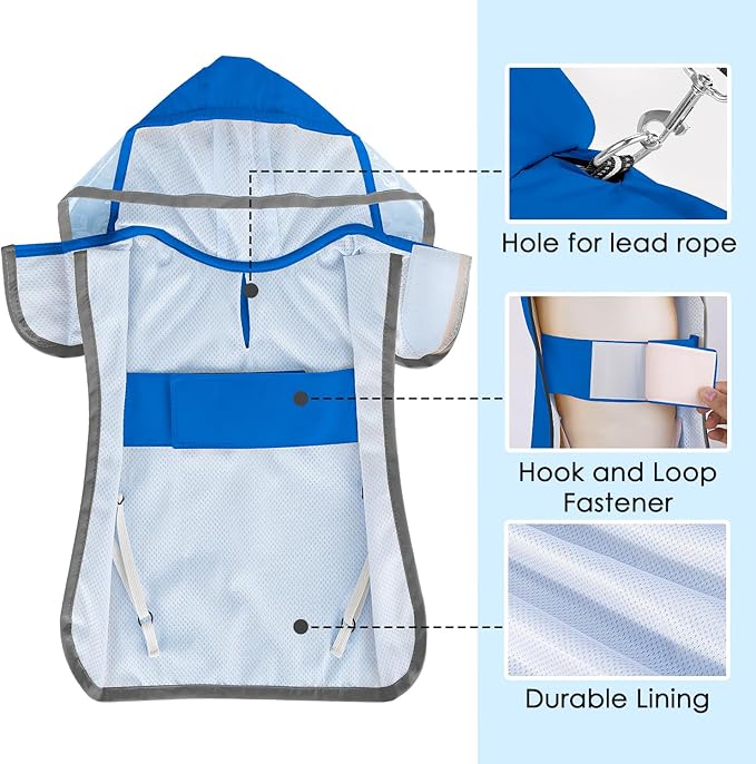Lukovee Dog Raincoat, Adjustable Dog Rain Jacket with Clear Hooded Double Layer for Large Medium Small Dogs Puppies, Waterproof Rain Coat Poncho with Reflective Storage Pocket & Rim (Blue, S)