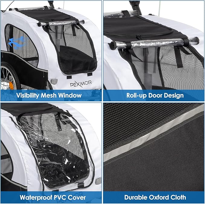 PEXMOR 2-in-1 Dog Bike Trailer & Stroller, Universal Hitch, Pet Cart Bike Wagon Cargo Carrier with Shock Absorber & Universal Wheel