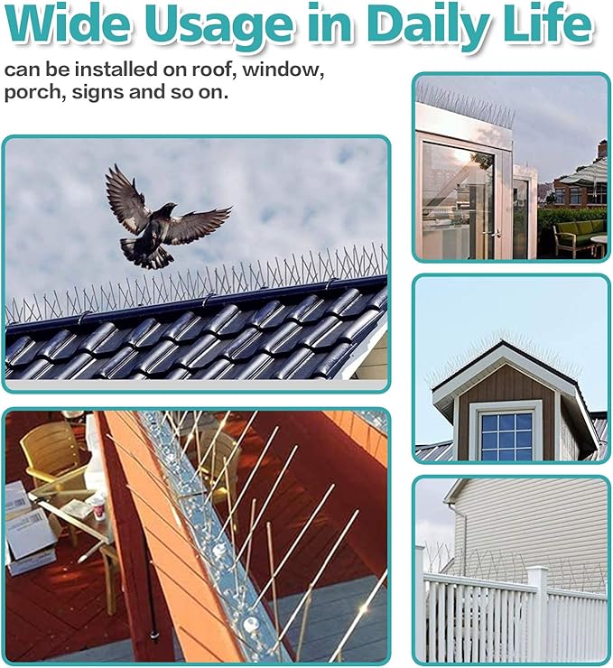 KKY Bird Spikes Stainless Steel Base, Metal Bird Repellent Nail Fence Kit, Can Be Used to Stop Pigeons and Other Small Birds, Covering 43.2 Feet 40 Packs.