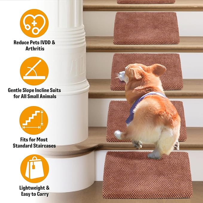 40D Density Foam Dog Ramp for Stairs Suits for Small Dogs Cats, Pet Steps Stairs for Staircase Stairs with Anti-Slip Bottom and Self-Sticky Pads to Fix(6Pack, Reddish Brown)