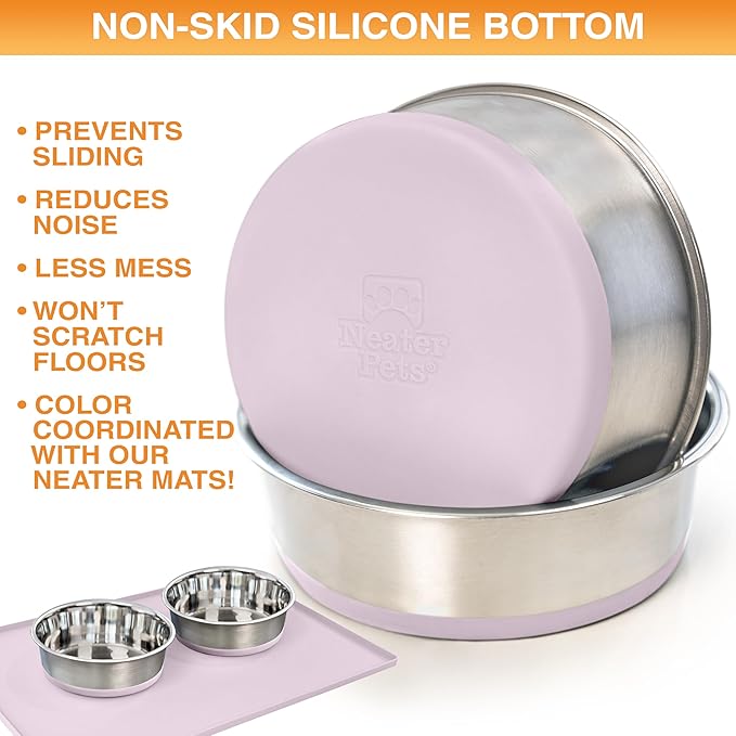 Neater Pet Brands Stainless Steel Dog Bowls with Non-Slip Rubber Bottom – 3 Cup (24 oz), Pink - Set of 2 Heavy Duty Metal Dog Bowls, Dishwasher Safe, Food or Water Bowl, Ideal for Small to Medium Dogs