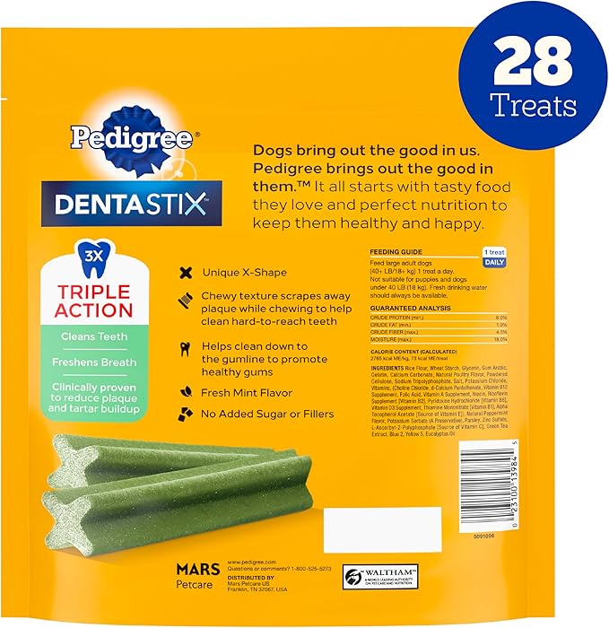 Pedigree Dentastix Dog Dental Treats, Large Breed Dog Treats, Fresh Flavor, 1.46 lb. Bag (28 Treats Total)